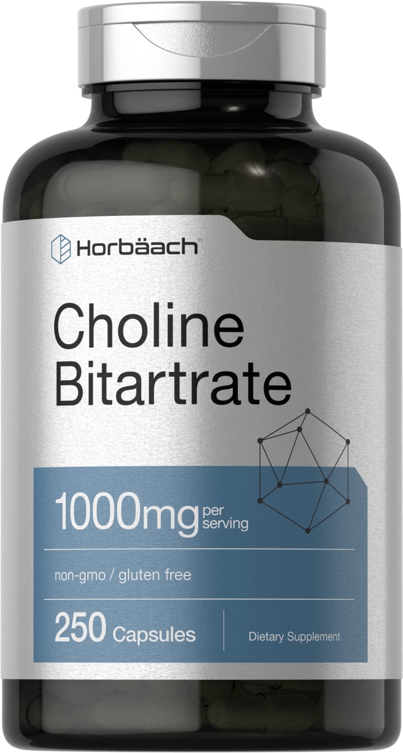 Horbäach Choline Bitartrate Supplement Capsule, 1000mg, 250 Capsules