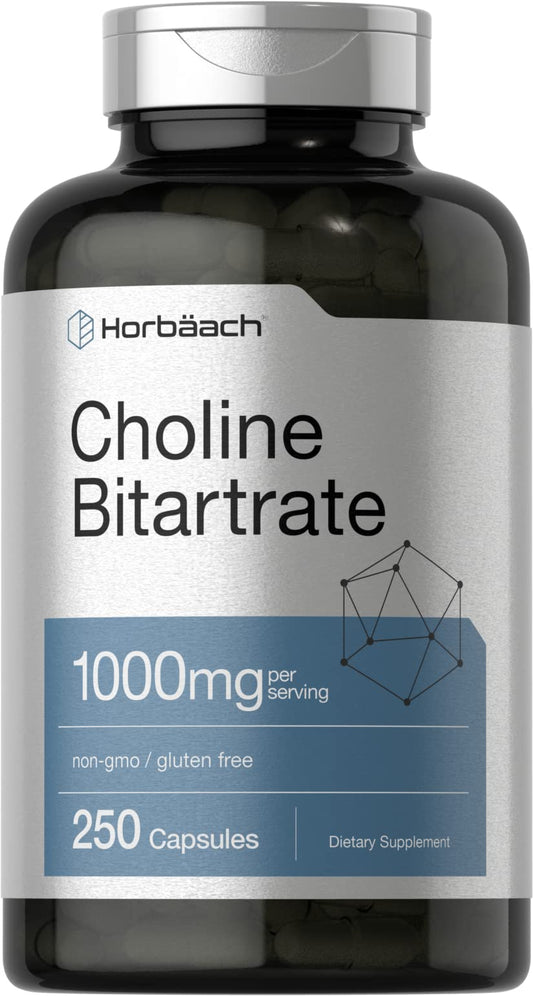 Horbäach Choline Bitartrate Supplement Capsule, 1000mg, 250 Capsules