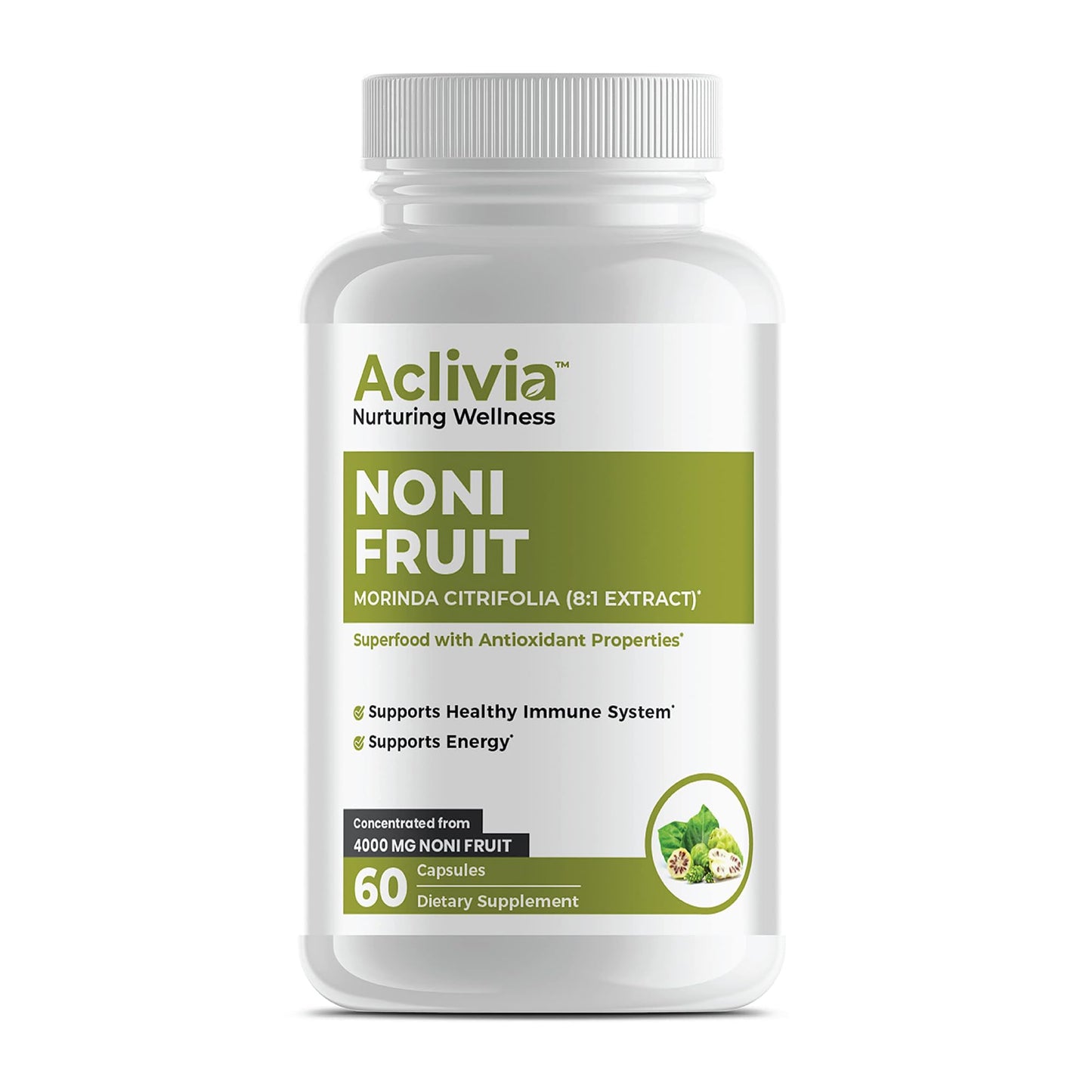 Aclivia Hawaiian Noni Fruit 4000 mg Morinda Citrifolia Supplement, 60 Capsules