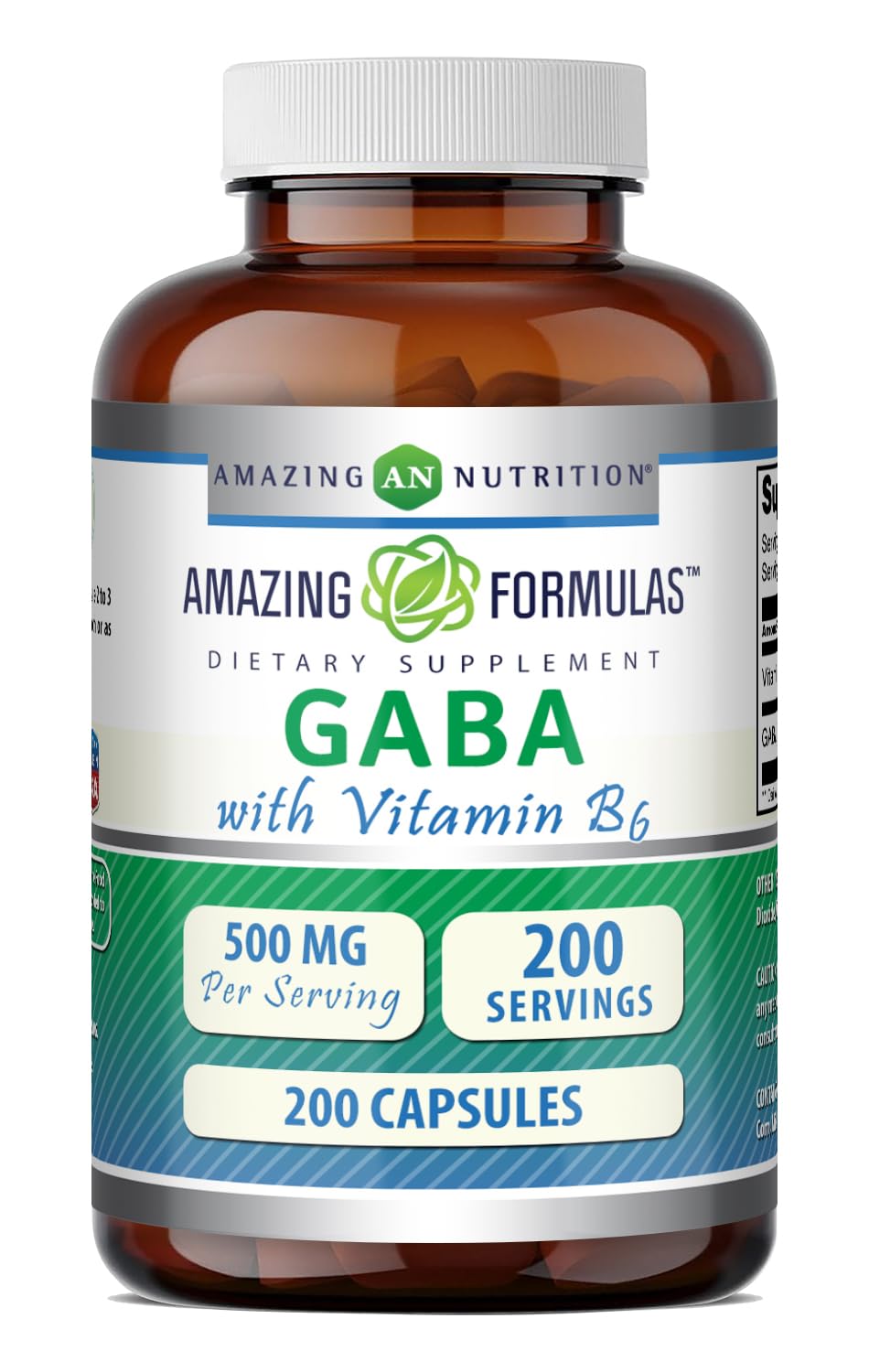 Amazing Nutrition GABA with Vitamin B6 Supplement Capsules, 200 Capsules