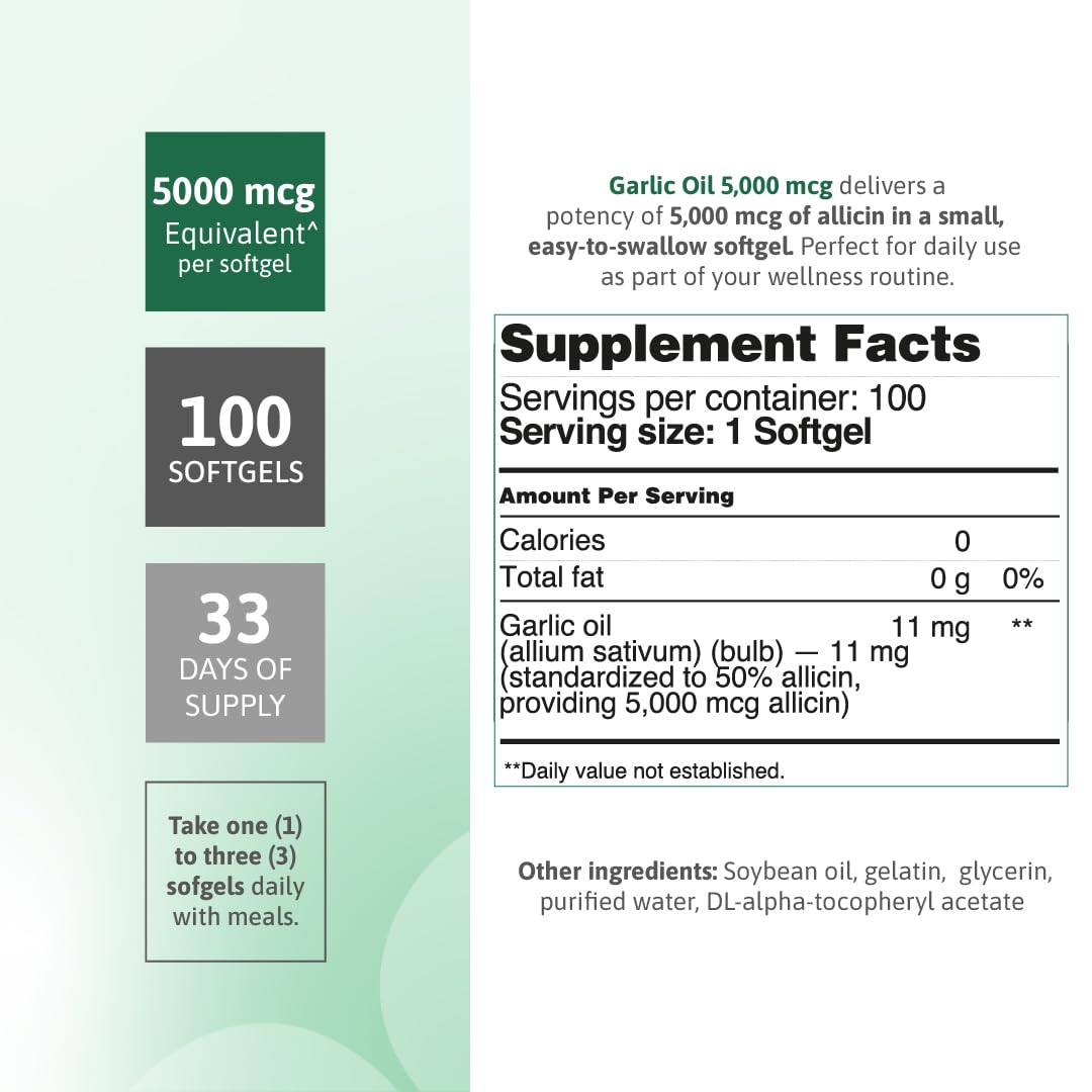 Nutra Nutrition Garlic Supplement 5000 mg Heart Circulation Support Capsule, 100 Count