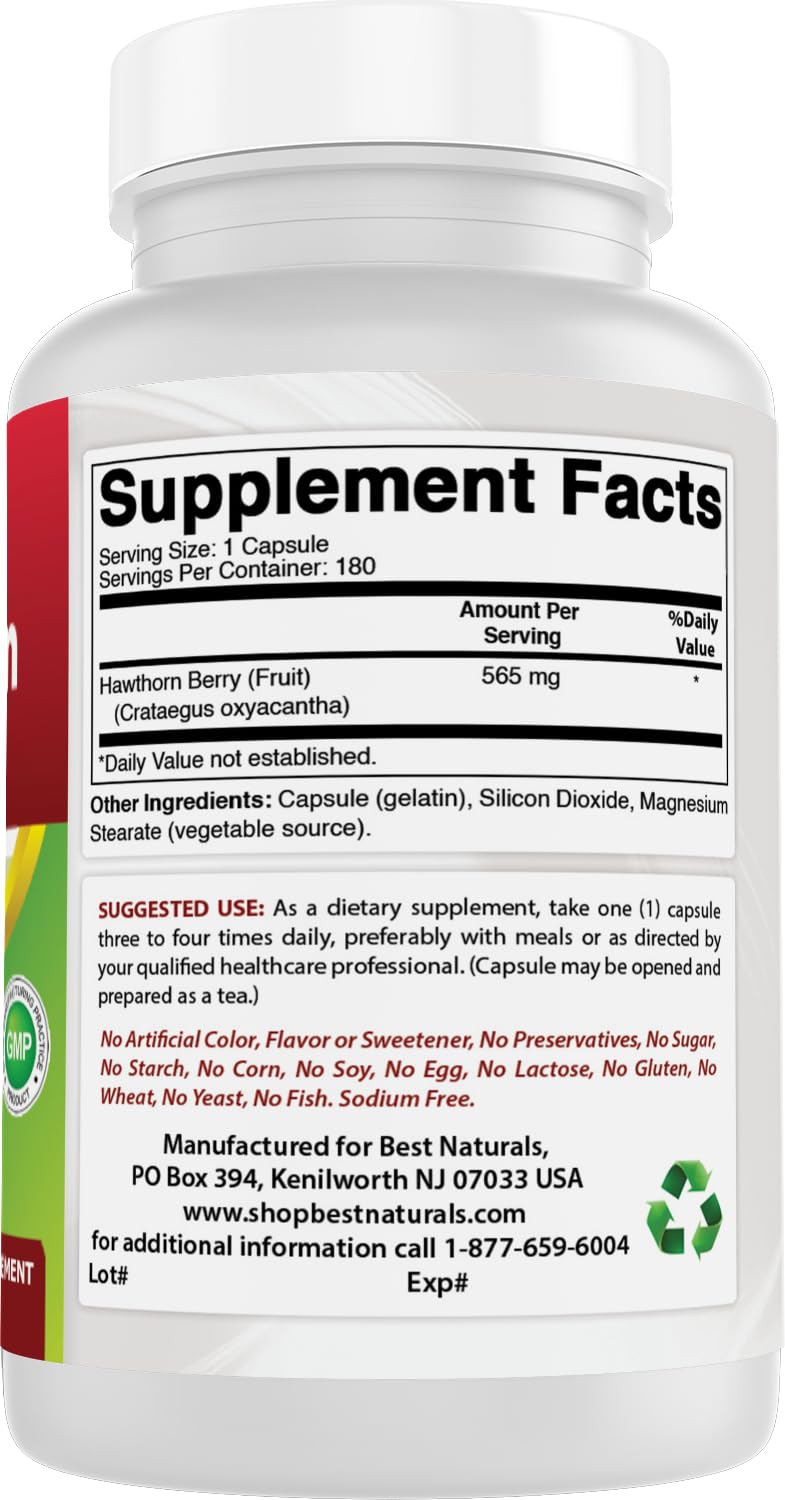 Best Naturals Hawthorn Berry 565 mg Capsules, 180 Count
