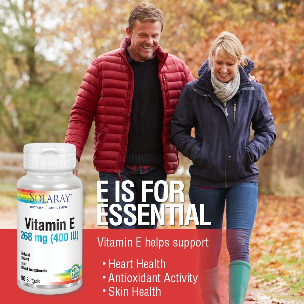 SOLARAY Vitamin E d-Alpha Tocopherol 268 mg (400 IU) Softgels, 50 Count