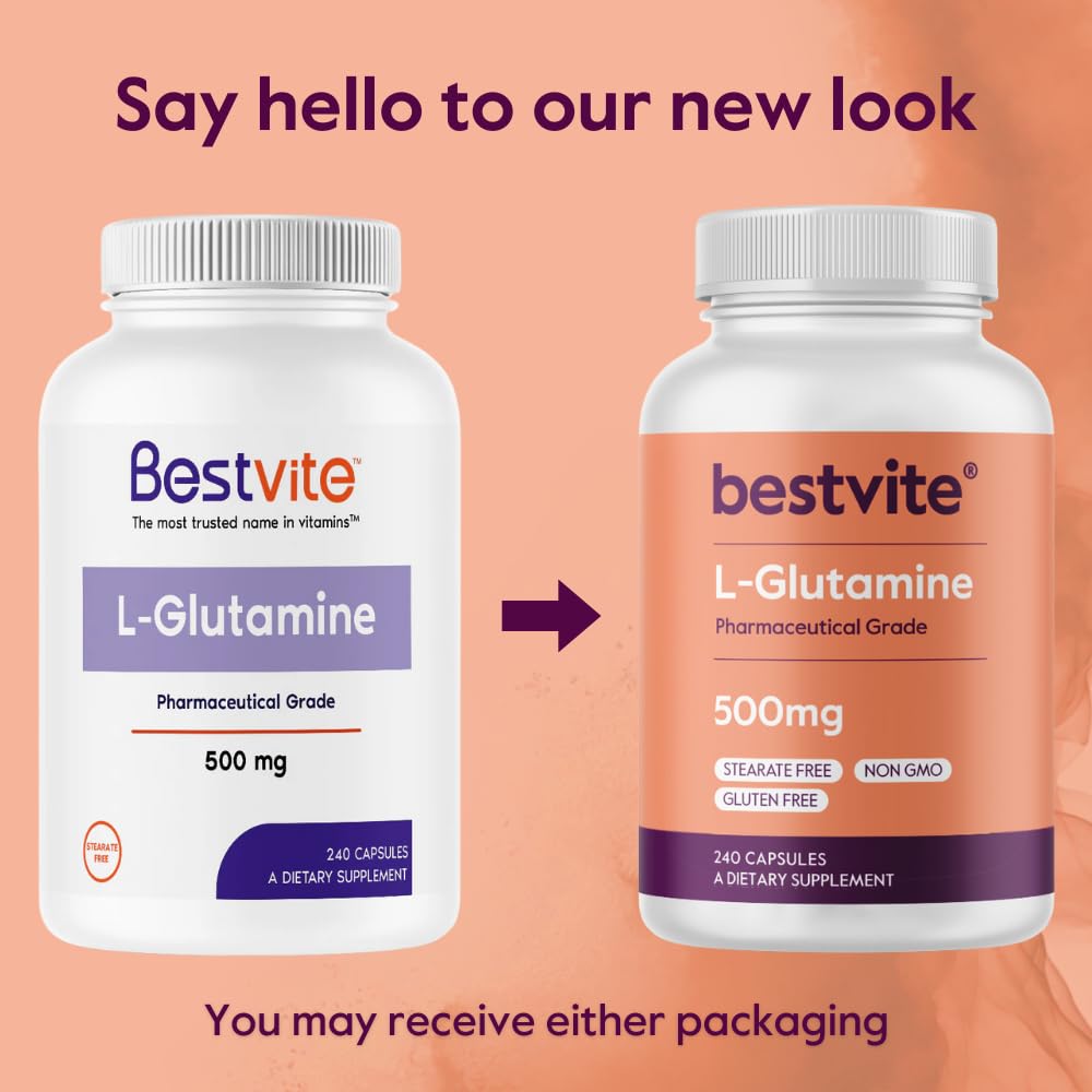 BESTVITE L-Glutamine 500mg per Capsule, 240 Capsules
