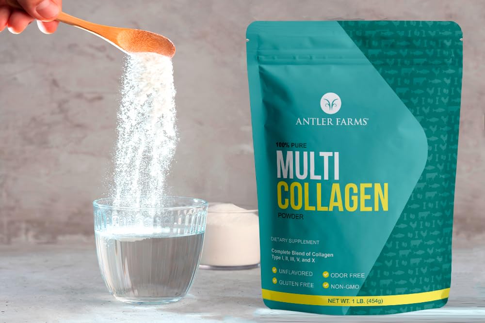 Antler Farms Multi Collagen Protein Powder (I, II, III, V, X) 100% Pure Hydrolyzed Collagen Peptides - Unflavored, 16 Servings