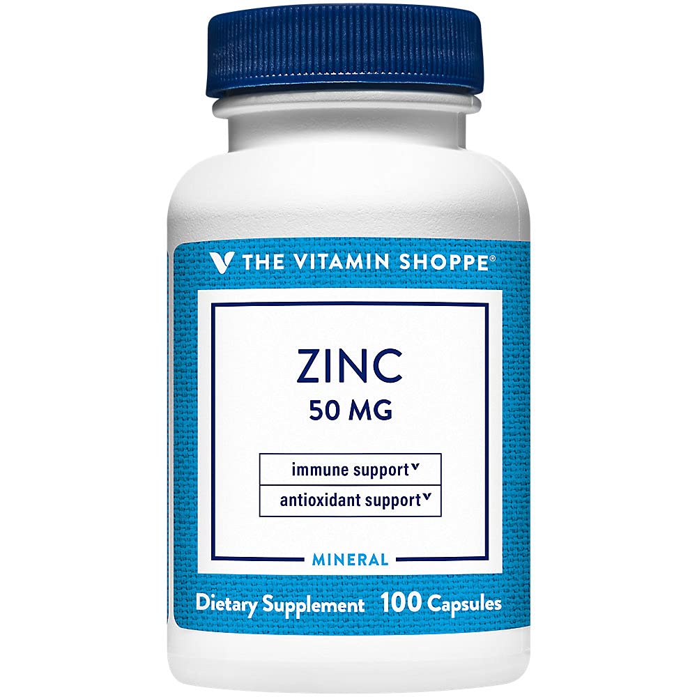 The Vitamin Shoppe Zinc 50MG - Immune Support, Skin Health & Antioxidant Protection, Essential Mineral Capsules, 100 Count