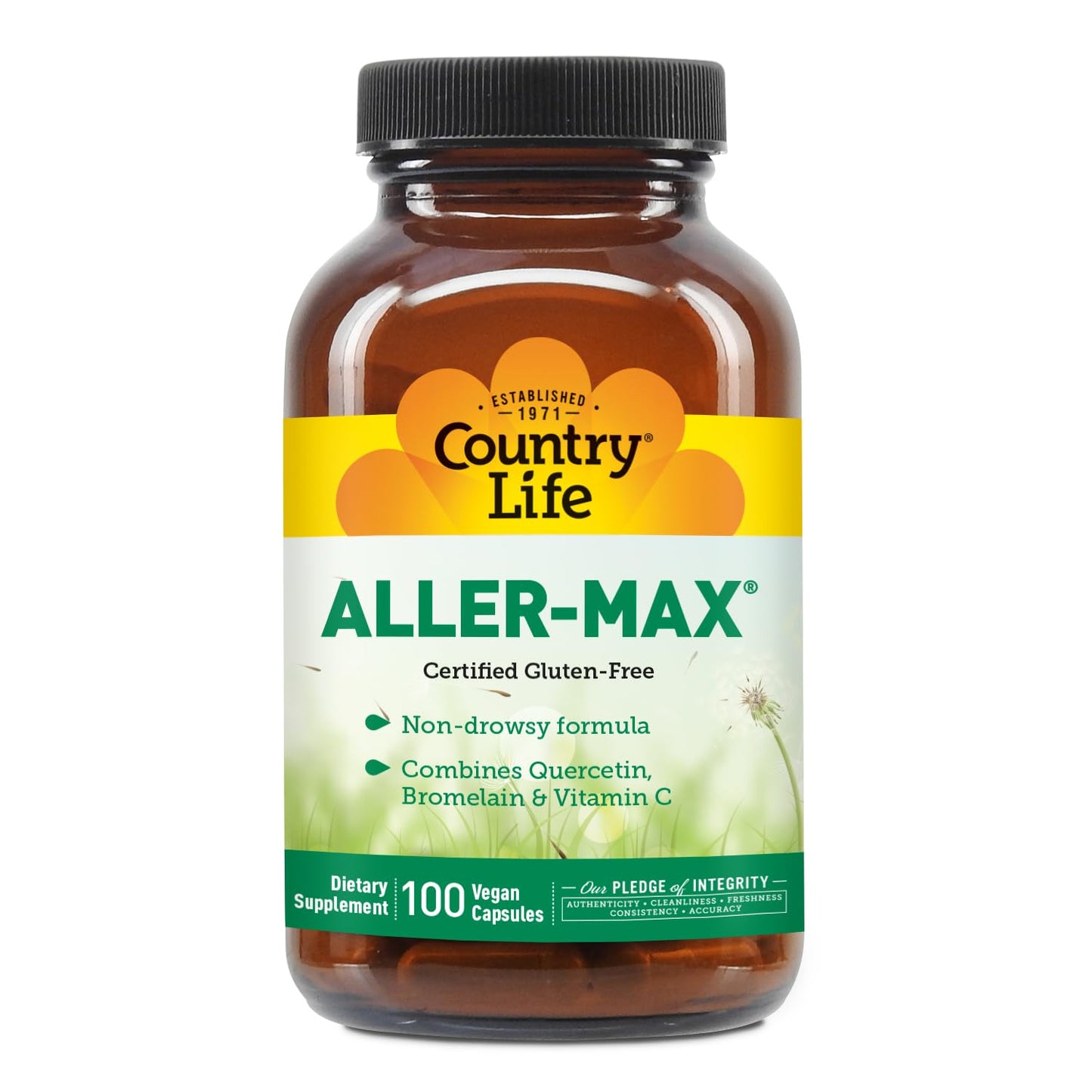 Country Life Aller-Max Quercetin with Bromelain Immune Support with Vitamin C, Zinc, and Botanical Blend Capsules, 100 Count