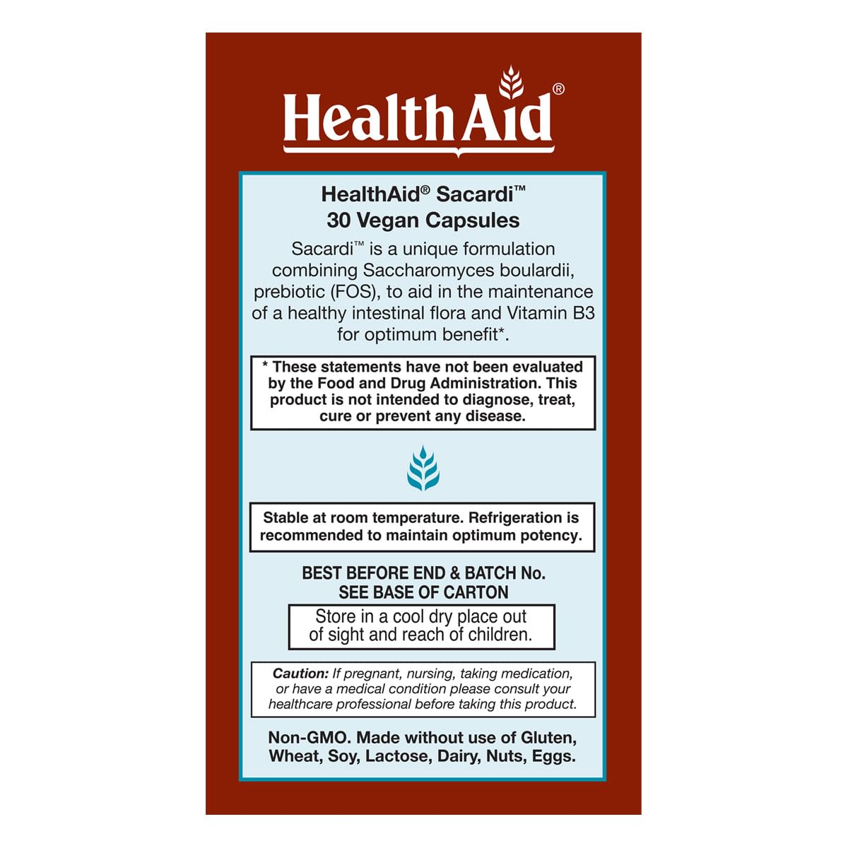 HealthAid Sacardi Saccharomyces Boulardii Capsules 30 Count