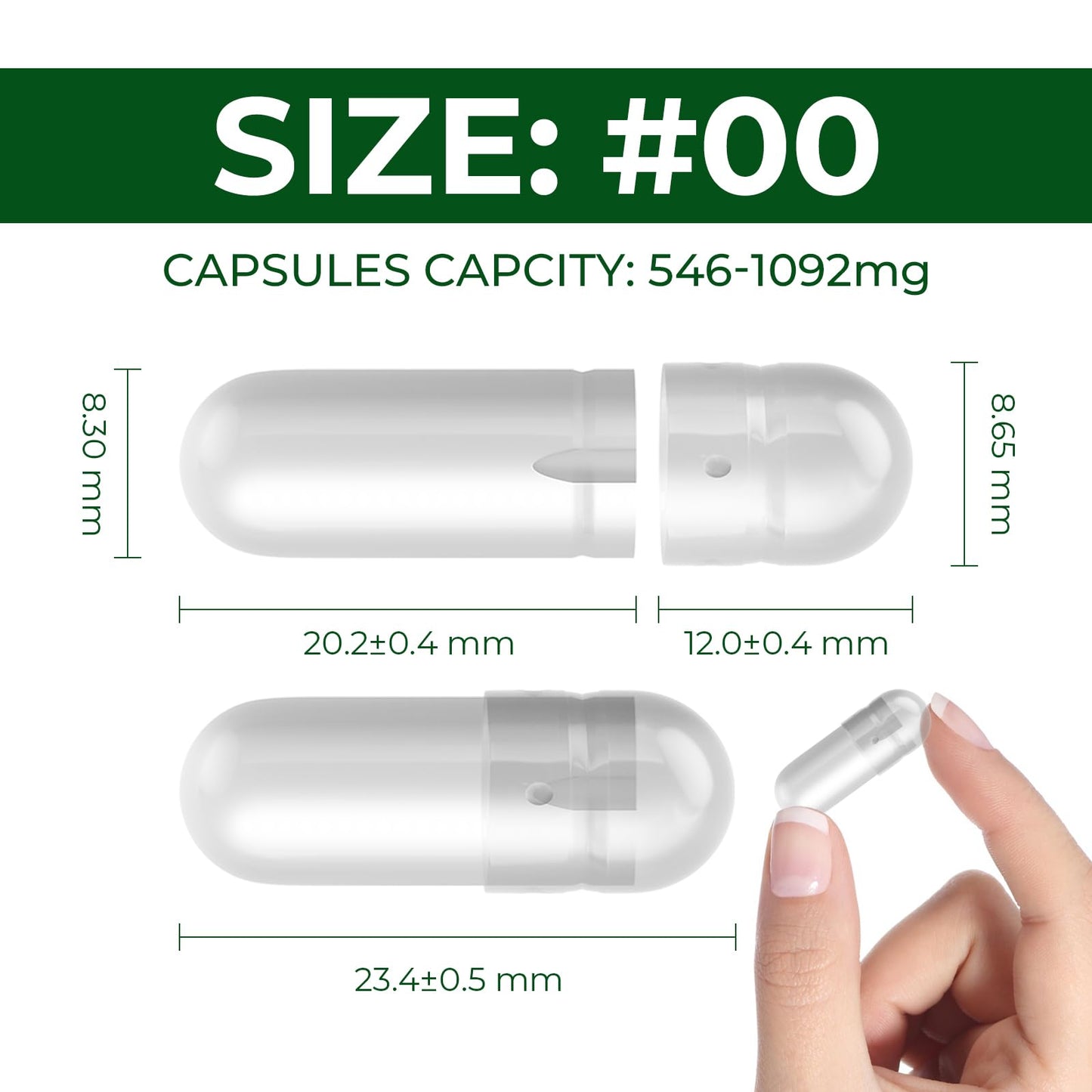 Angtai JN Empty Capsules Size 00 Separated Vegan Pill Caps Plant Based Clear, 200 Count