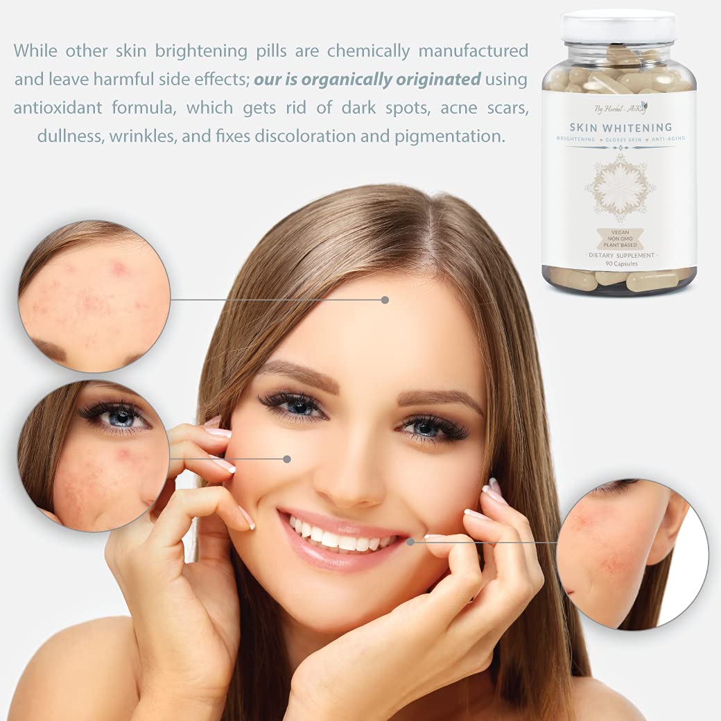 Herbal-avRay Glutathione Skin Whitening Pills with Collagen, Anti-Aging & Antioxidant Effect, 90 Capsules