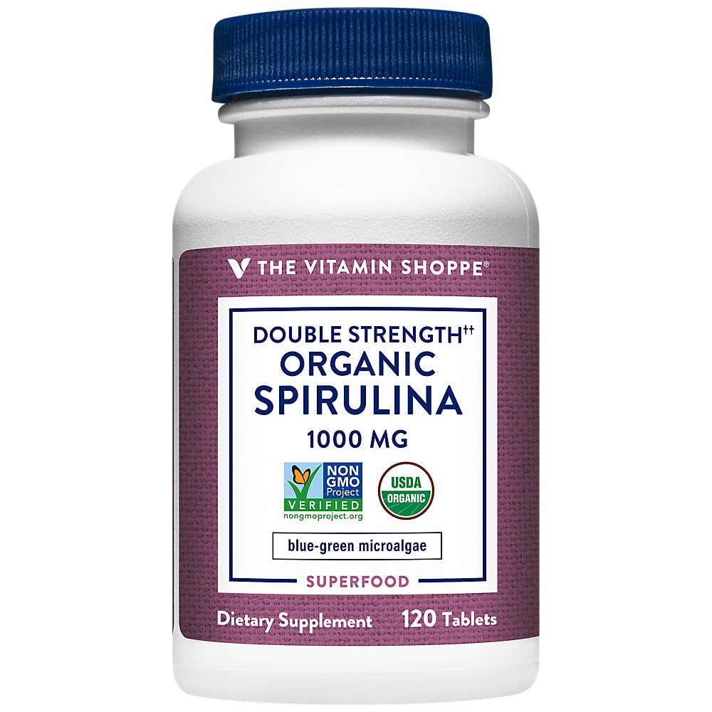 The Vitamin Shoppe Double Strength Organic Spirulina Blue-Green Microalgae Superfood 1,000 mg 120 Tablets