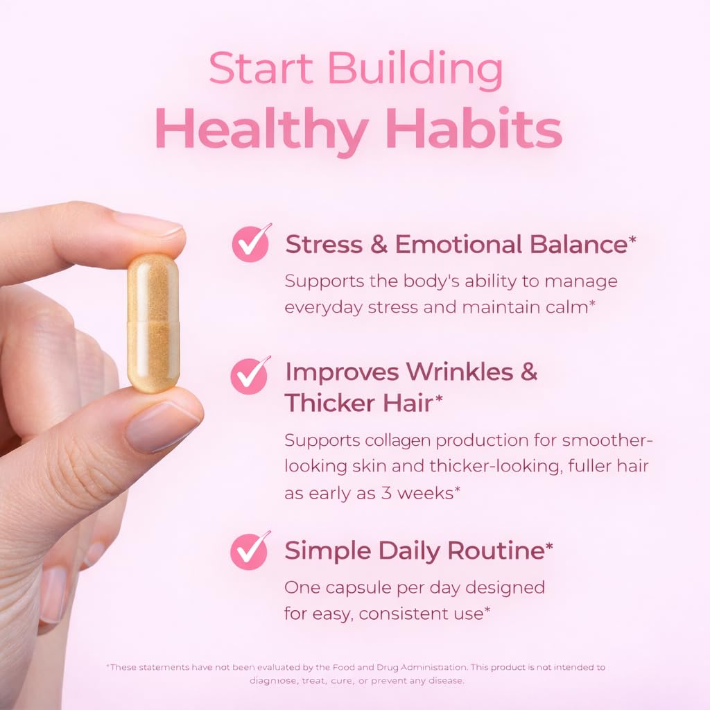 GlowTrue Ashwagandha for Women with Biotin & Collagen – 500mg Female-Optimized Stress & Hormone Support, Hair Skin & Nails – Non-GMO, Gluten-Free Capsules, 60 Count