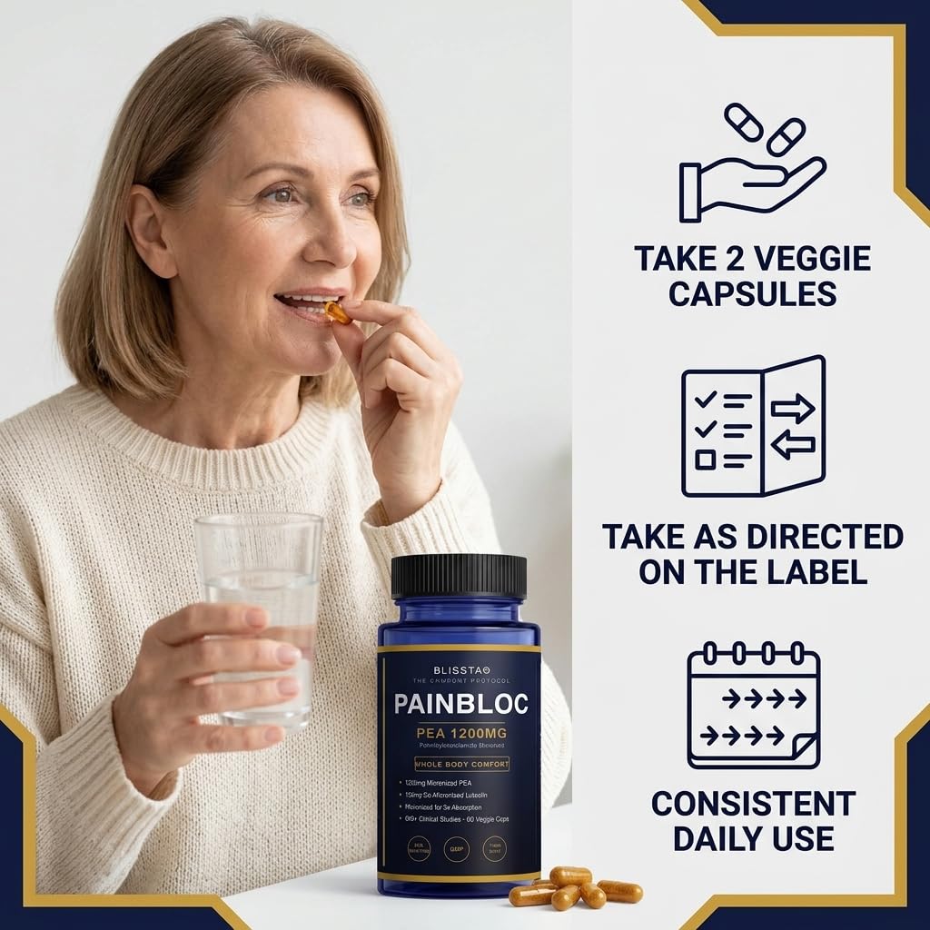 Blissta PainBloc Pea 1200mg with Luteolin, Micronized Palmitoylethanolamide Capsule, 60 Veggie Capsules
