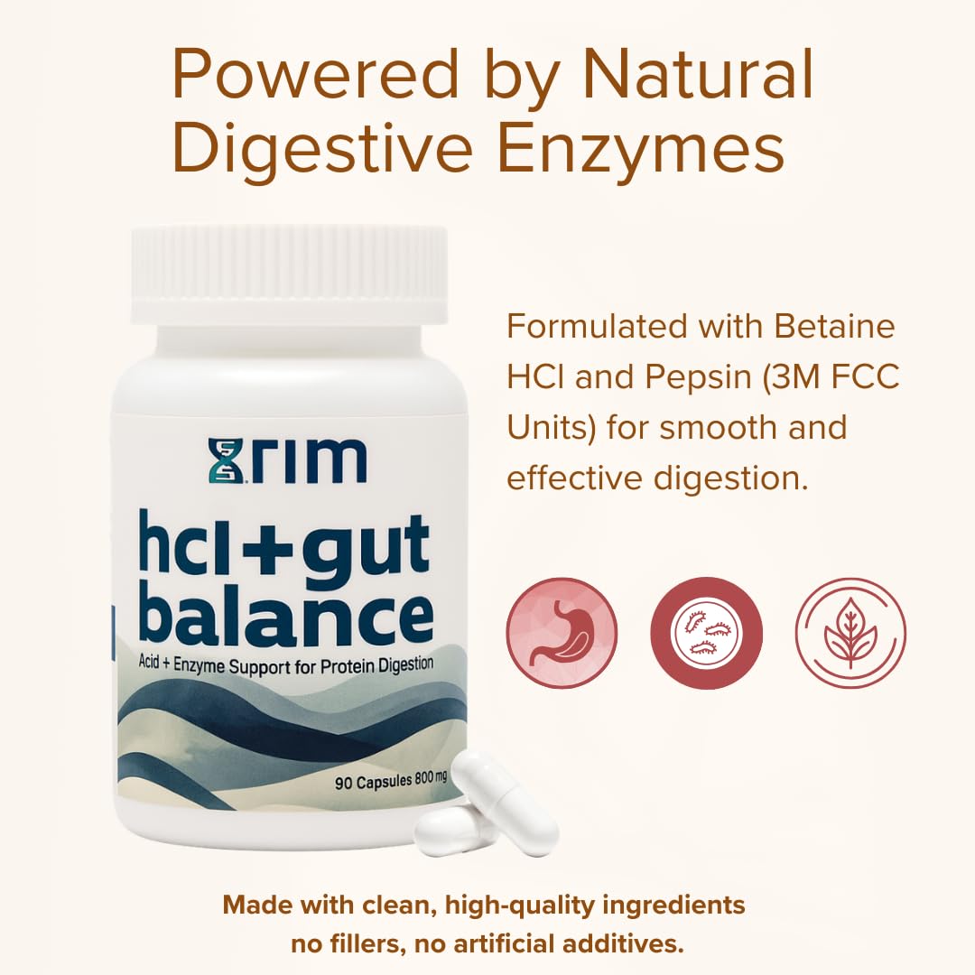 Xrim Betaine HCl + Pepsin Digestive Enzyme Supplement - Advanced Stomach Acid Support for Protein Breakdown & Nutrient Absorption 90 Capsules