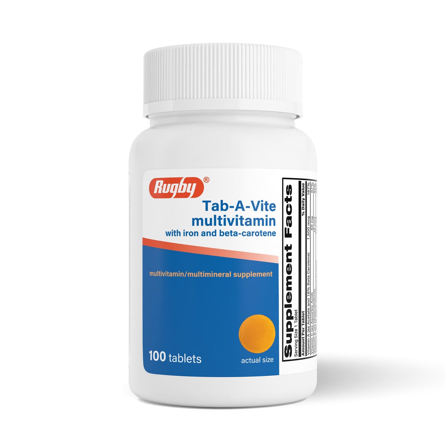 Rugby Laboratories Tab-A-Vite Multivitamin with Iron and Beta-Carotene, 100 Tablets