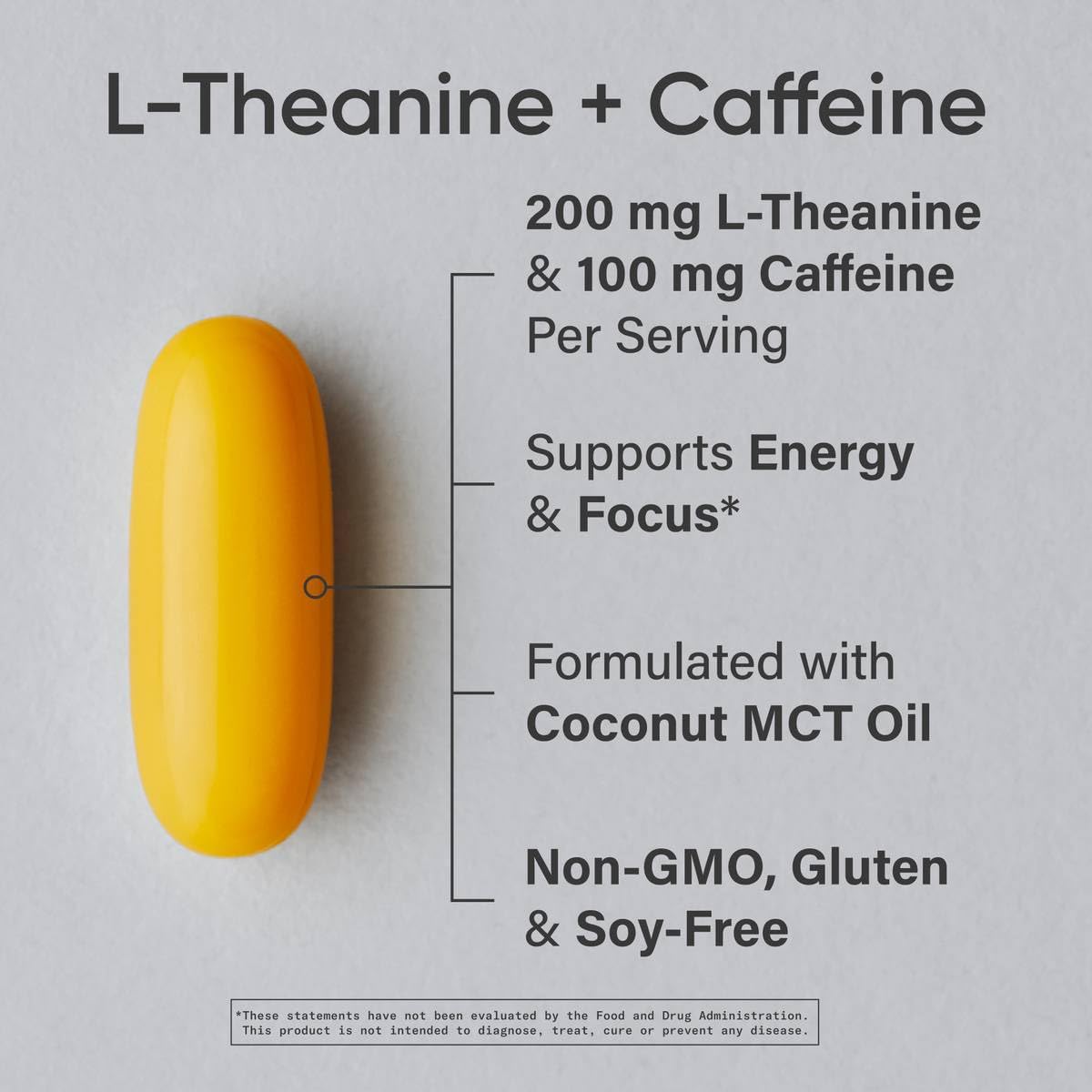 Sports Research L-Theanine Supplement with Caffeine & Coconut MCT Oil Softgels 60 Count