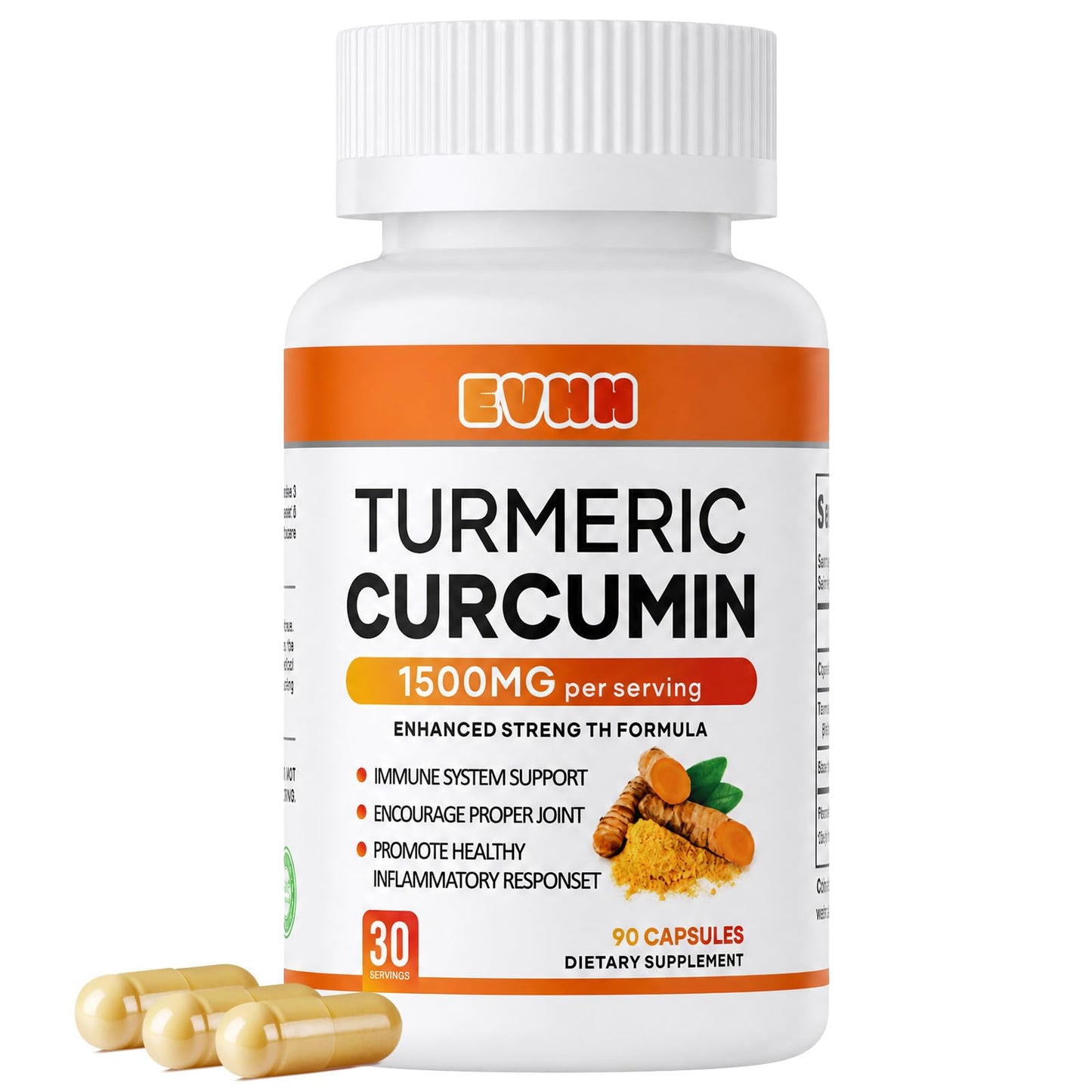 EVHH Turmeric Curcumin Capsules 1350mg, 90 Capsules