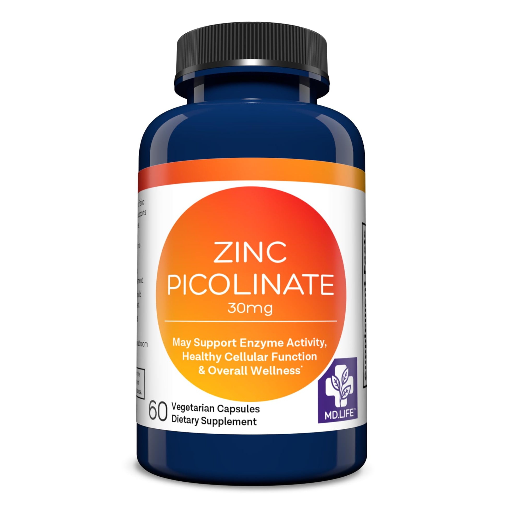 MD.LIFE Zinc Picolinate 30mg High Absorption Chelated Zinc Supplement for Immune & Skin Support, All Natural Vegan Capsules, Non-GMO, Gluten-Free, Made in USA, 60 Capsules