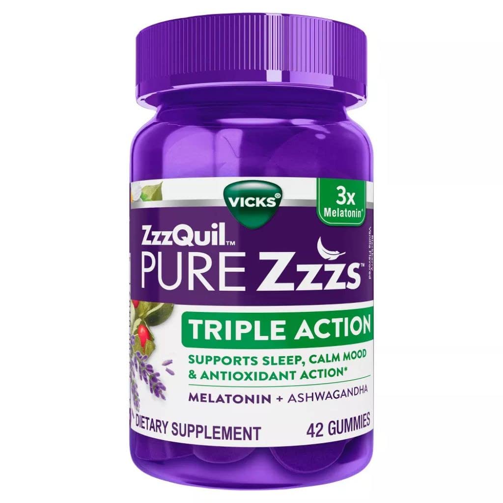 ZzzQuil Pure Zzzs Triple Action Gummy Melatonin Sleep Supplement, 42 Count