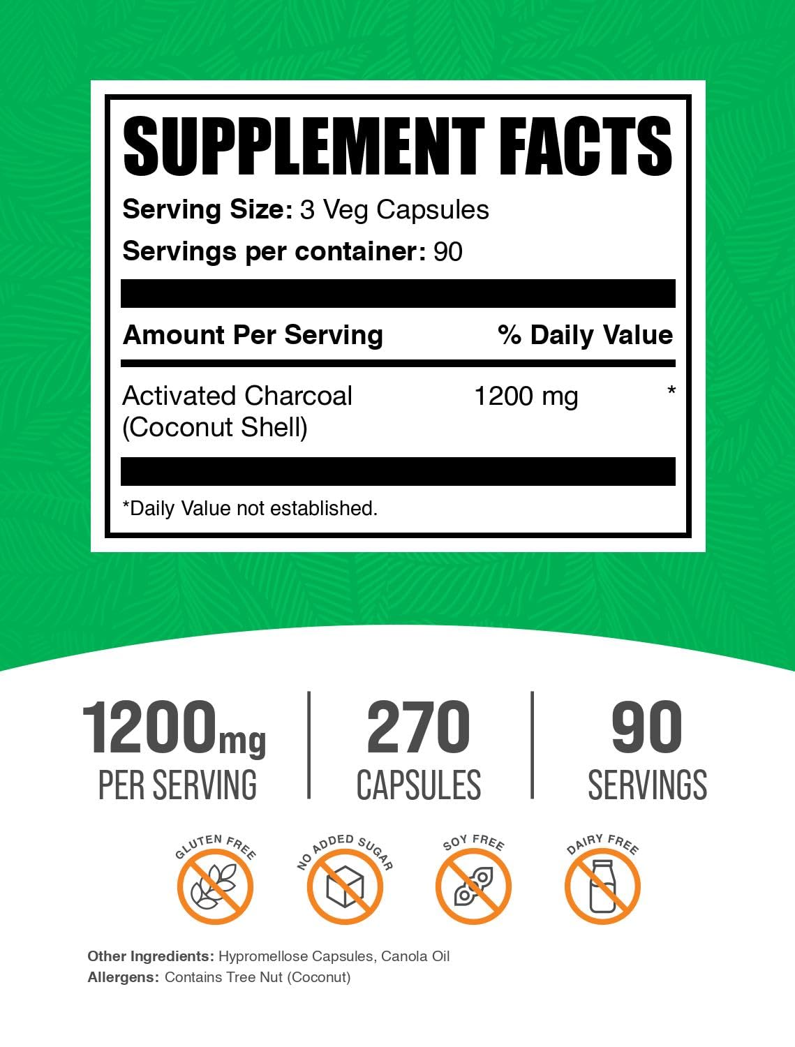 BulkSupplements Activated Charcoal Capsule 270 Count