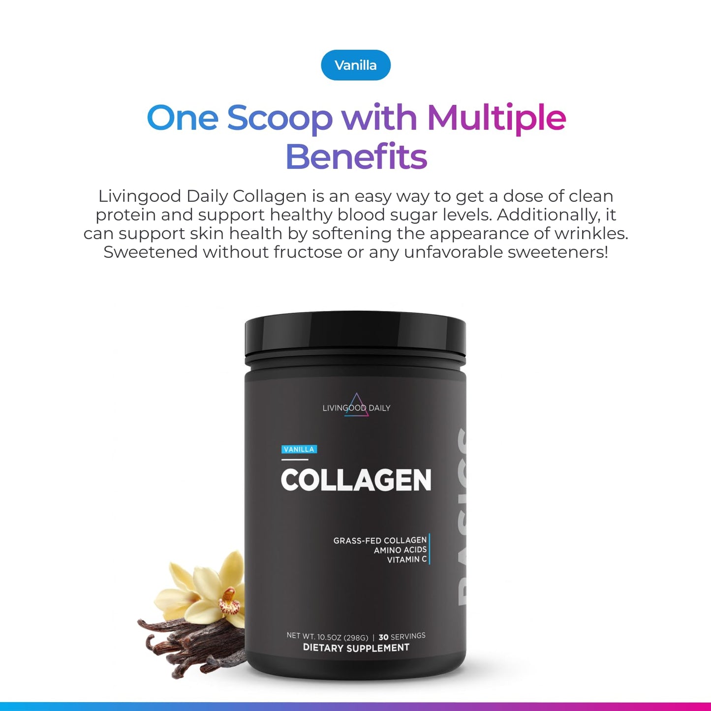 Livingood Daily Vanilla Collagen Peptides Powder 10.5 Ounce