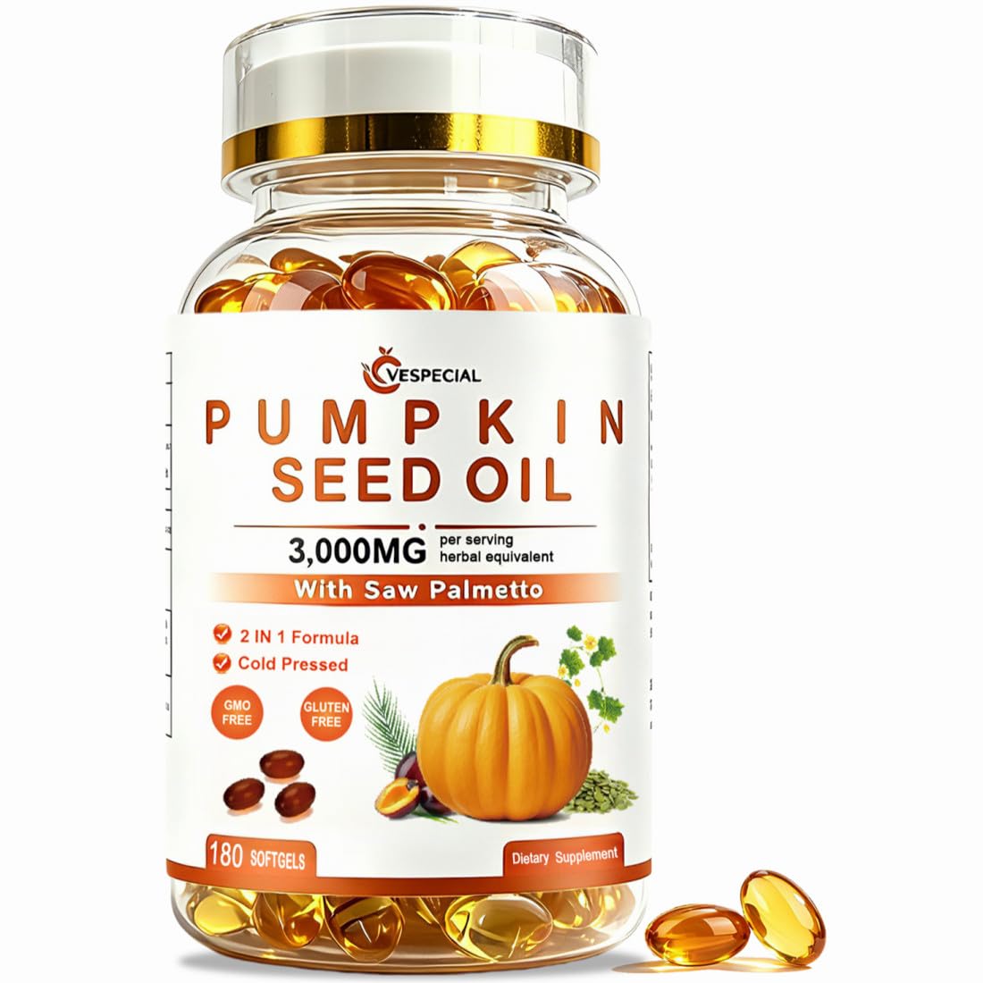 Vespecial Pumpkin Seed Oil with Saw Palmetto 180 Softgels
