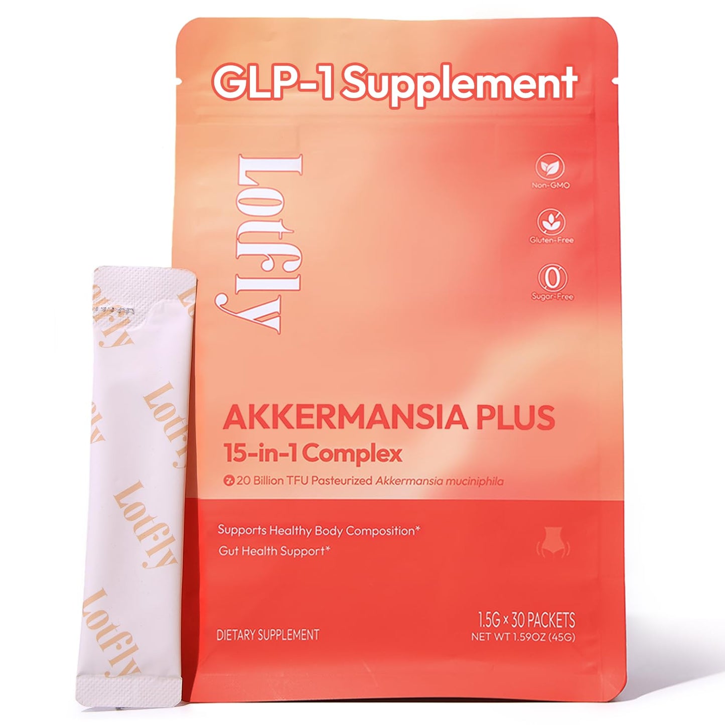 LOTFLY GLP-1 Supplement 15-in-1 Complex Probiotic Powder, Appetite Suppressant and Metabolism Booster, 30 Sticks
