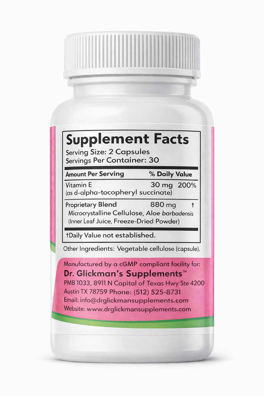 Dr. Glickman’s Supplements Vera-Mannan Aloe Vera Capsules with Vitamin E, 60 Capsules