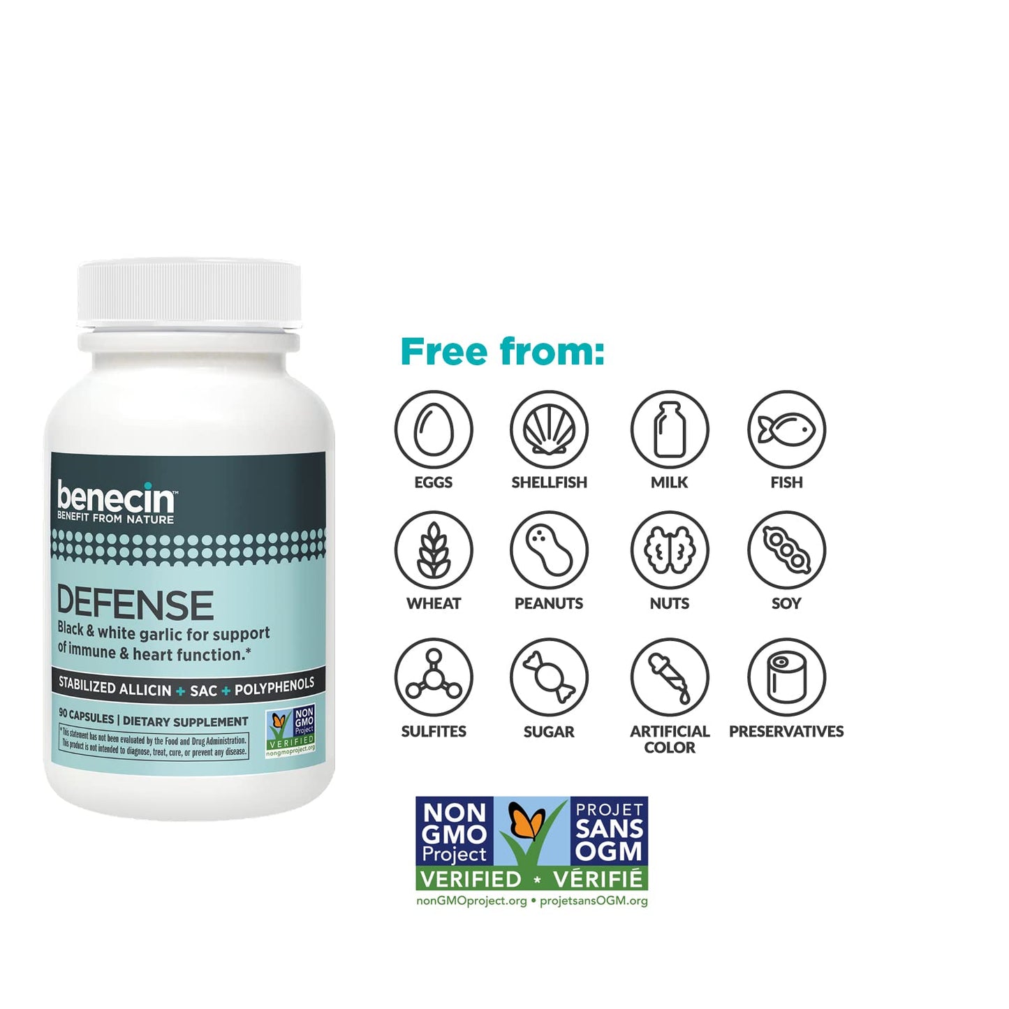 Benecin Defense 1500 mcg Stabilized Allicin Capsules, 90 Count