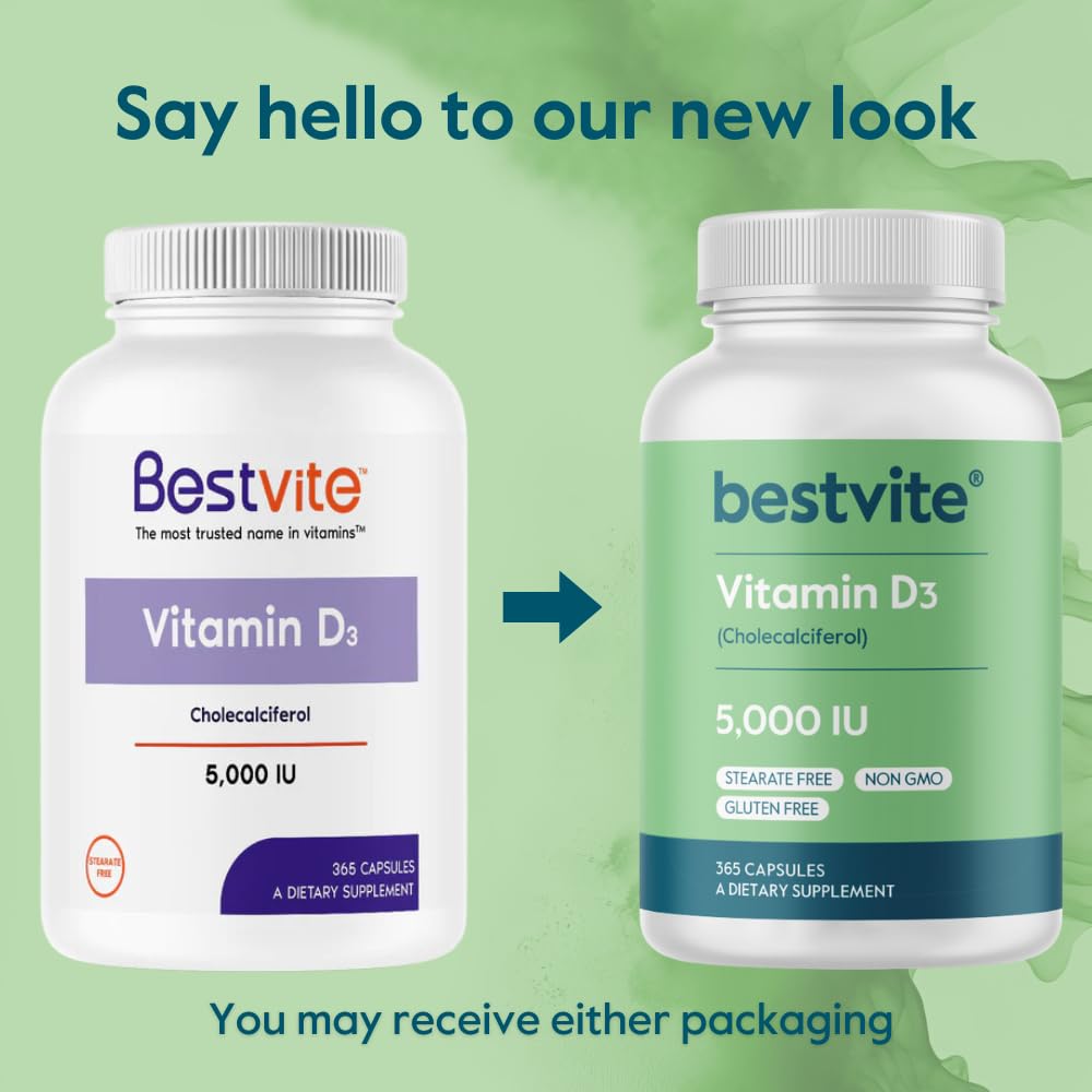 BESTVITE Vitamin D3 5000 IU 365 Capsules