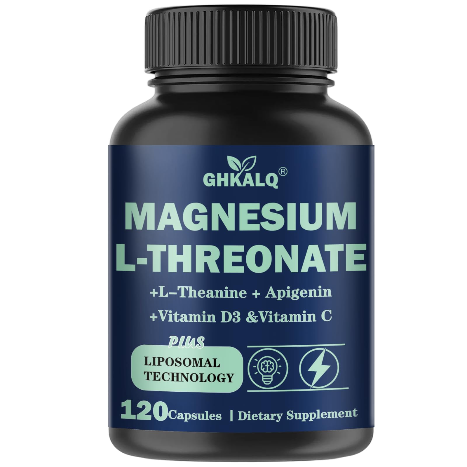 GHKALQ Liposomal Magnesium L-Threonate with L-Theanine, Apigenin, Vitamin C & D3 Capsules 120 Count