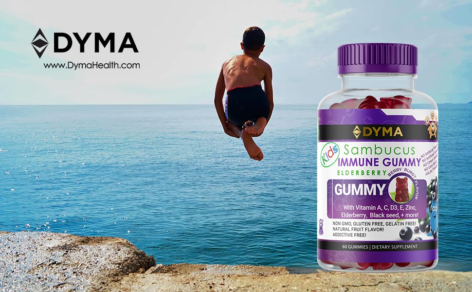 DYMA Elderberry Gummies for Kids 8-in-1, Black Seed Oil Gummies With Multivitamins A, C, D3, E, Zinc, Black Elderberry, Berry Blast Flavor, Non-GMO, No Corn Syrup, Gluten Free, 60 Gummies