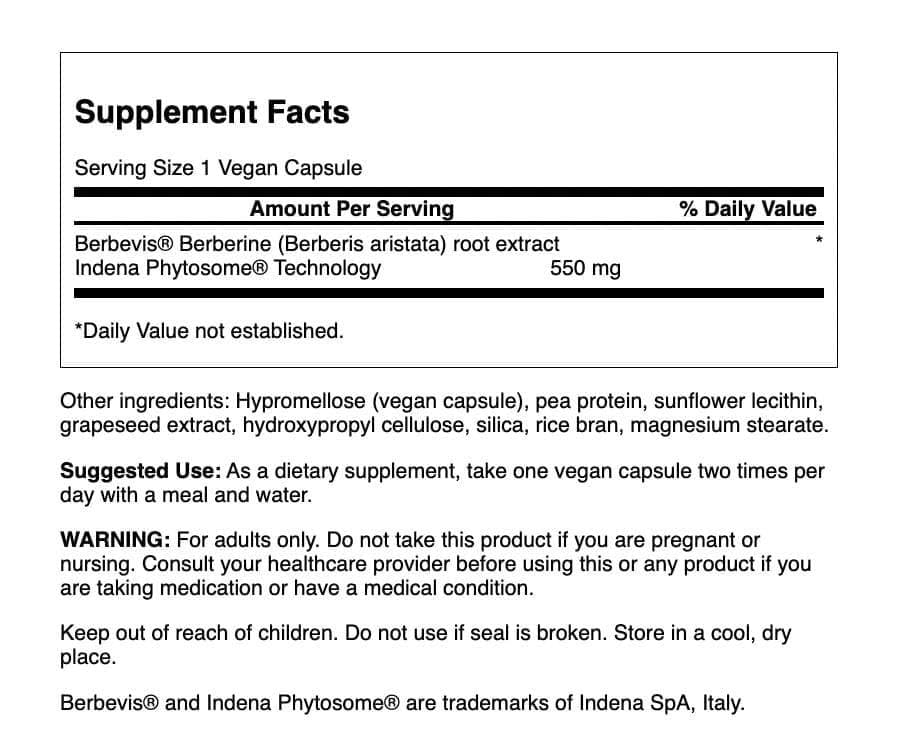 Swanson Berberine Advanced Enhanced Absorption Supplement Featuring Berbevis 550 mg, 60 Capsules