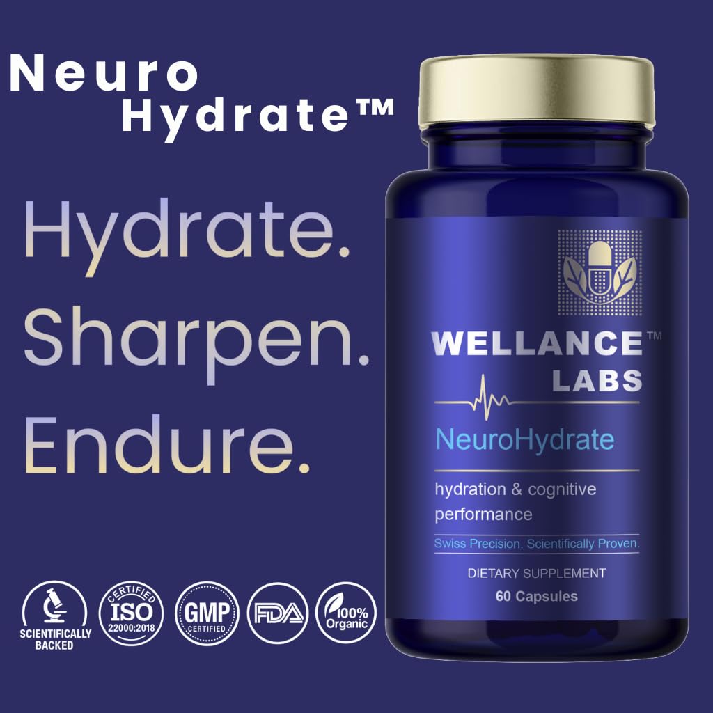 Wellance Labs NeuroHydrate Cognitive Performance & Hydration Supplement with Electrolytes, Amla & Astaxanthin 60 Capsules