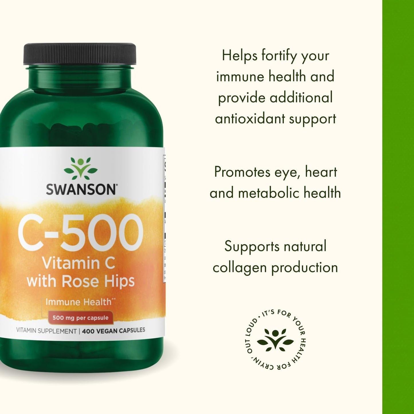 Swanson Vitamin C with Rose Hips 500 Milligrams Capsules, 400 Count