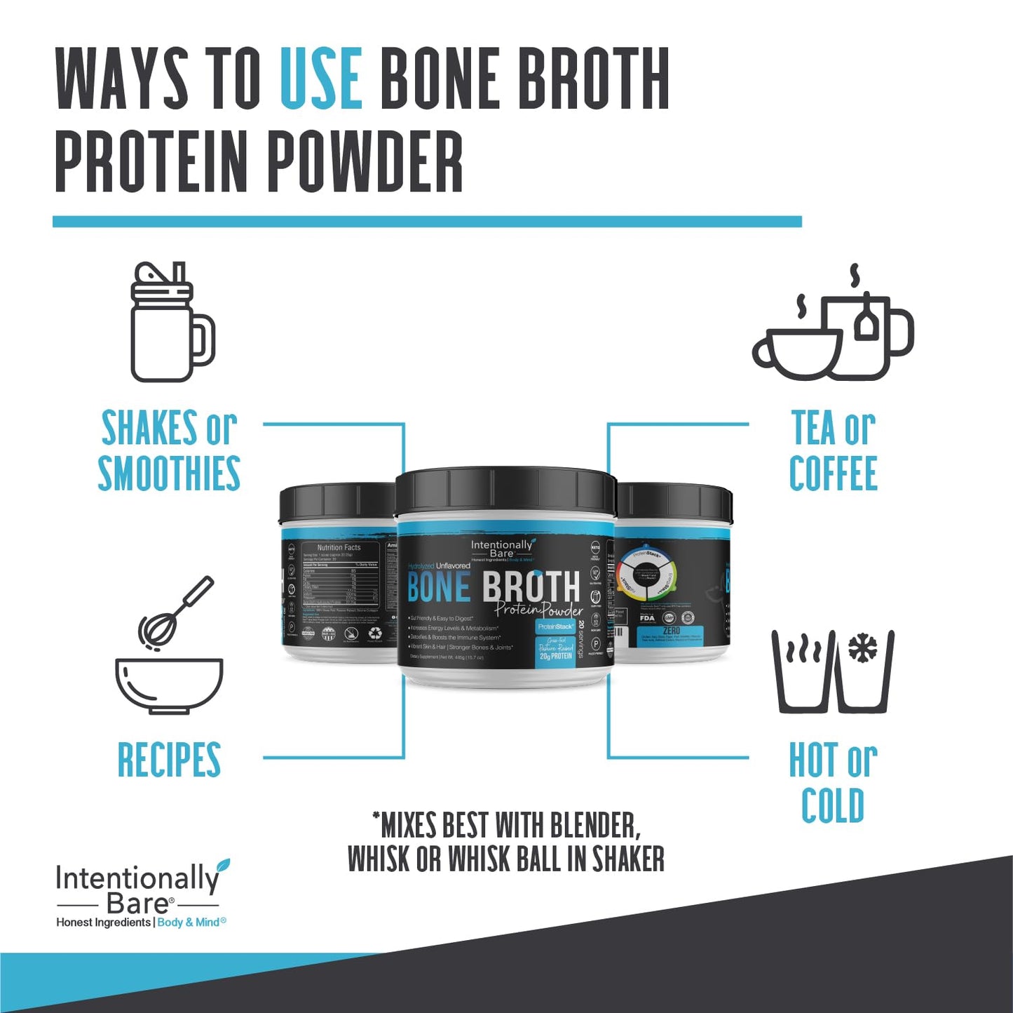 Intentionally Bare Bone Broth Protein Powder, Unflavored, Grass-Fed, 15.7 oz