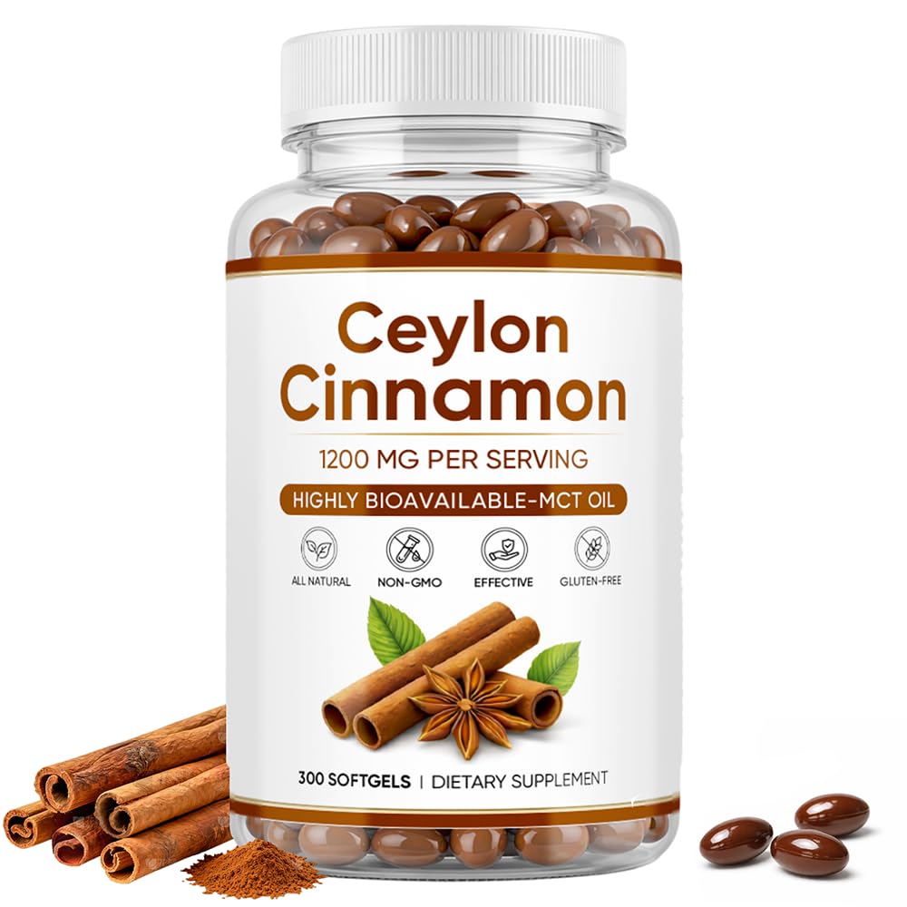SUUDUUL Ceylon Cinnamon 1200mg Extract Supplement with MCT Oil Softgels 300