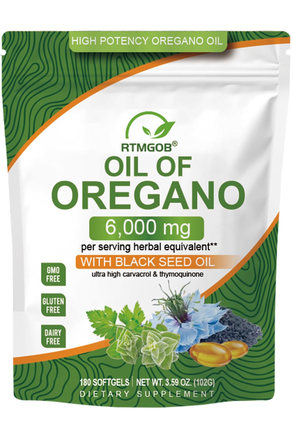 RTMGOB Oil of Oregano Softgels with Black Seed Oil, 180 Softgels