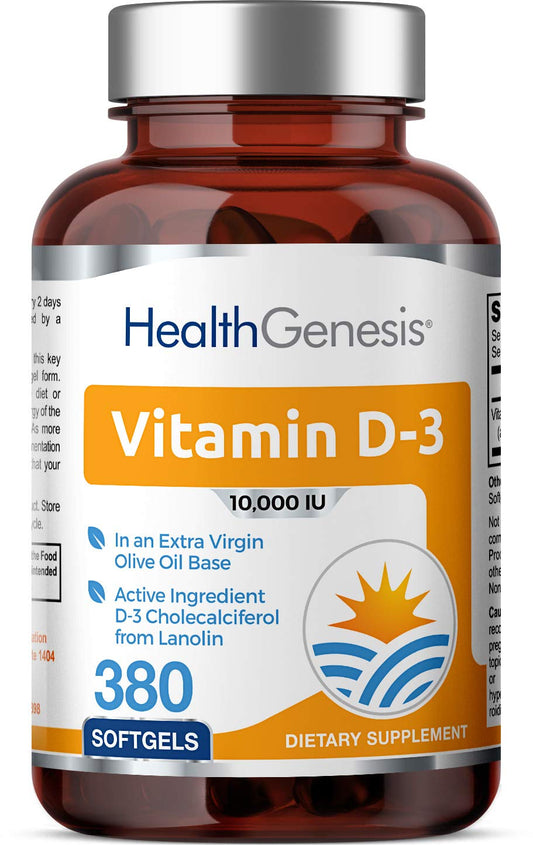 Health Genesis Vitamin D-3 10000 IU, 380 Softgels