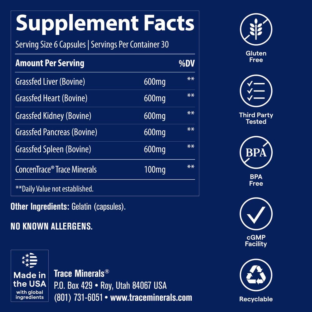 Trace Minerals Beef Organ Complex Capsules, 180 Count