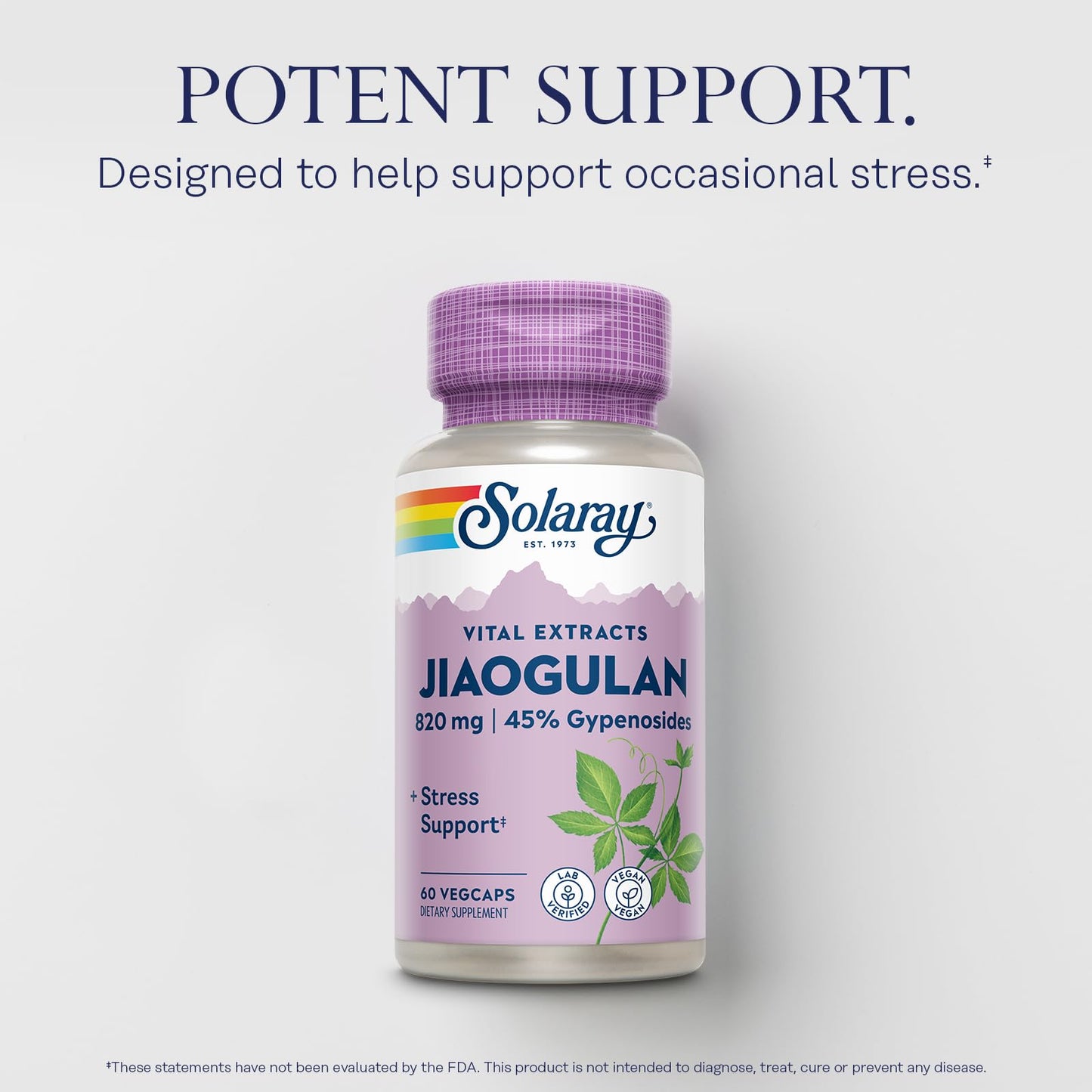SOLARAY Jiaogulan Root and Rhizome Extract, Gynostemma Pentaphyllum Stress Support and Antioxidants Supplement Capsules, 60