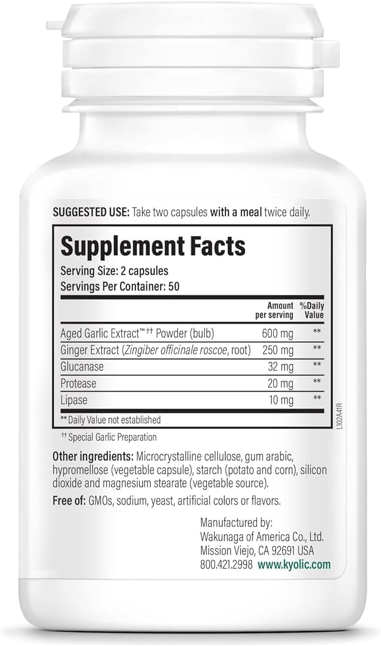 Kyolic Aged Garlic Extract Formula 102, Cleanse & Digestion*, Ginger and Enzyme Complex, 100 Tablets