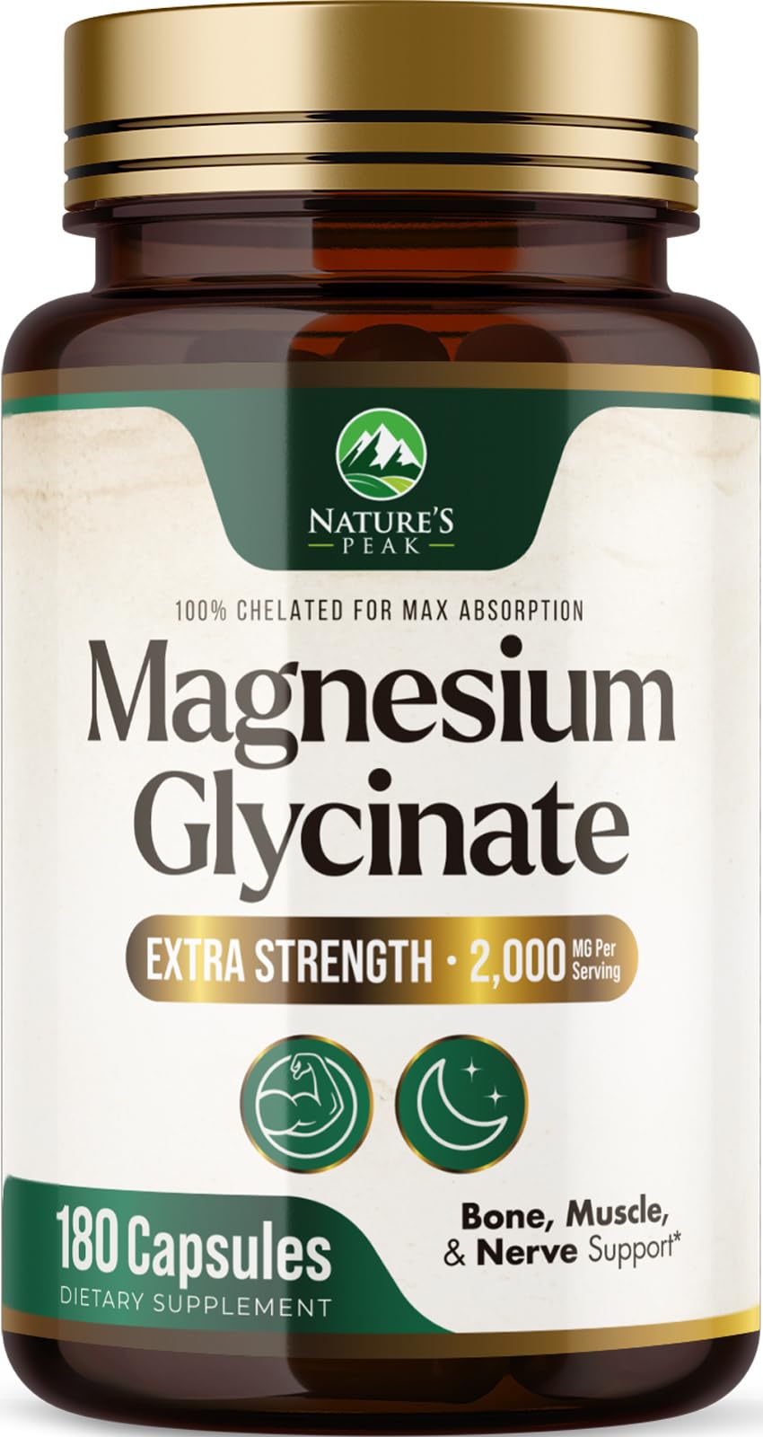 Nature's Peak Magnesium Glycinate 2000mg Per Serving Capsule, 180 Capsules