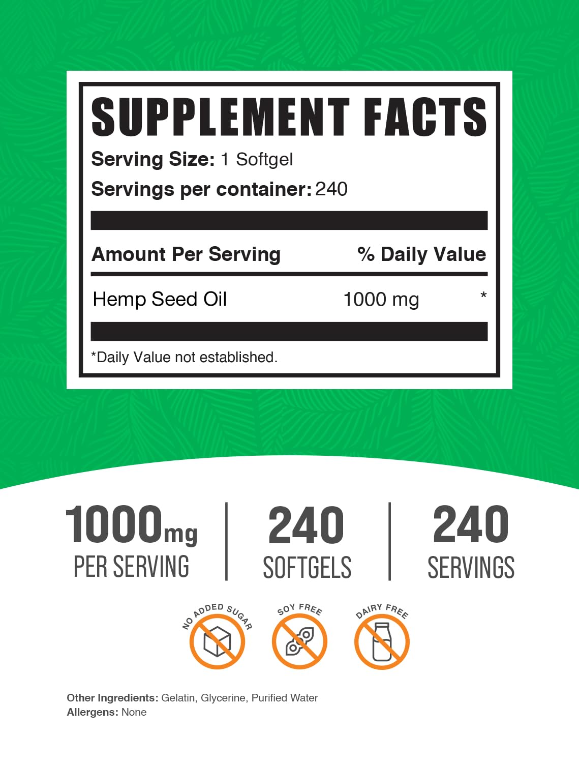 BulkSupplements Hemp Seed Oil Softgels, 240 Count