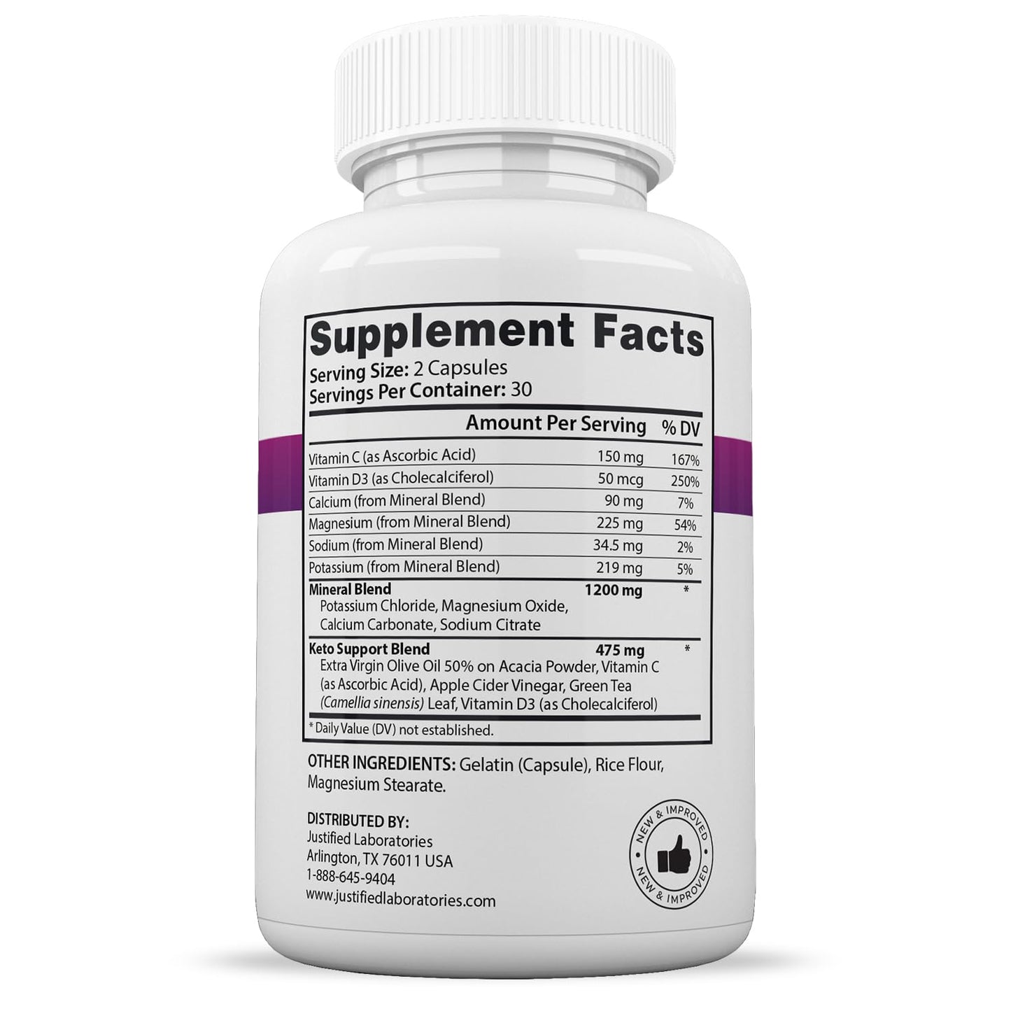 Justified Laboratories Fast Ripped Keto ACV Extreme Pills 1675MG Keto Support Blend 180 Capsules