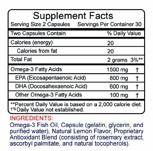Health Nurture Fish Oil Omega-3 Maximum Strength 1500mg (800 EPA/600 DHA) Pharmaceutical Grade Fish Oil Capsule, 1 Count