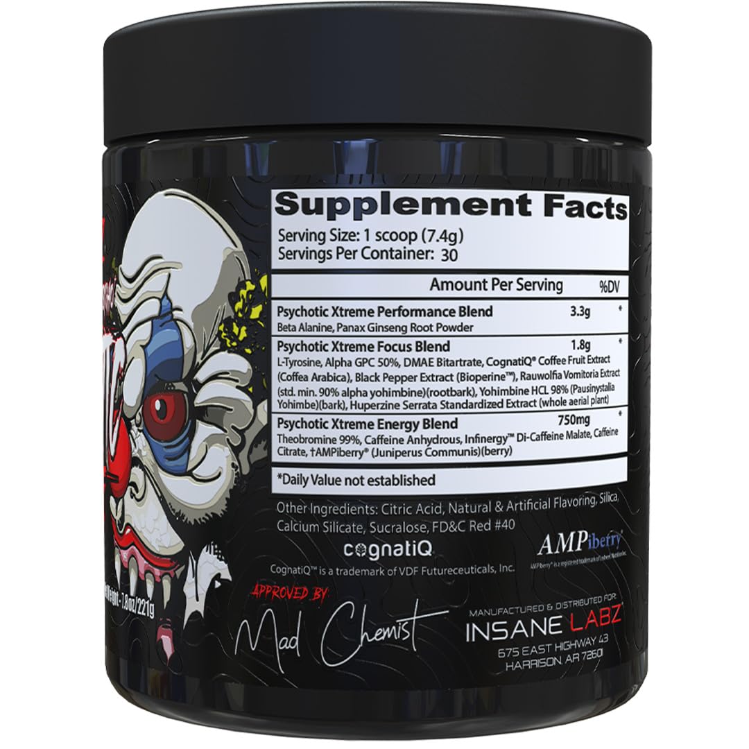 Insane Labz Psychotic Xtreme Pre Workout Powder, 9.2 Ounce
