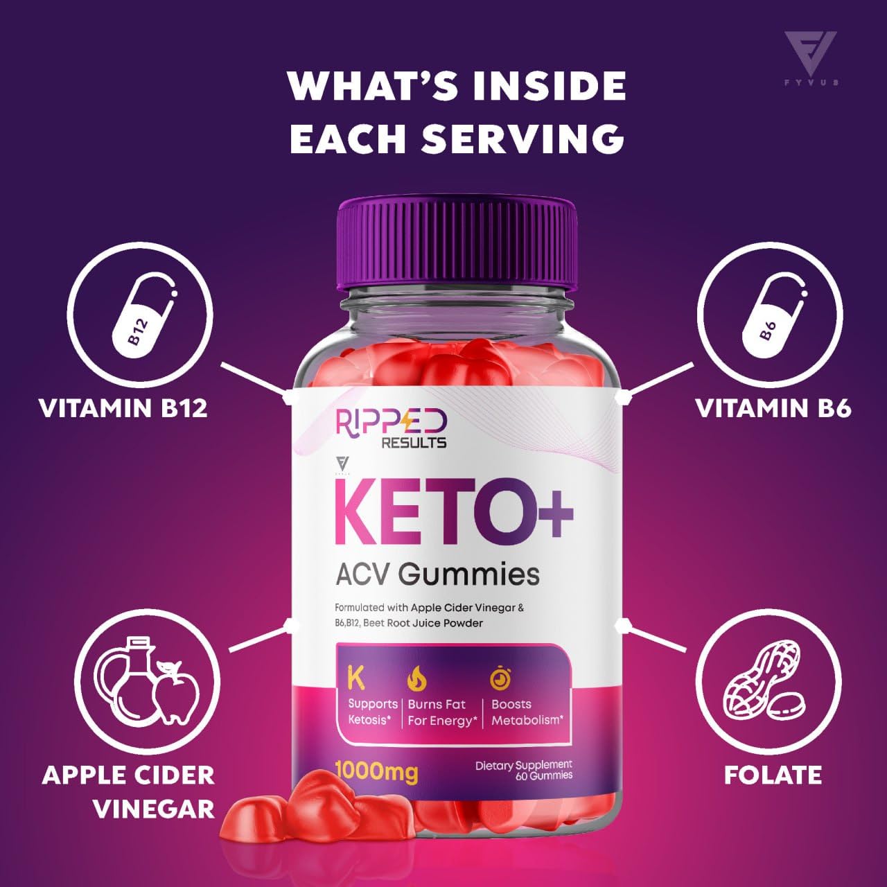Fyvus Ripped Results Keto ACV Gummies, 120 Gummies