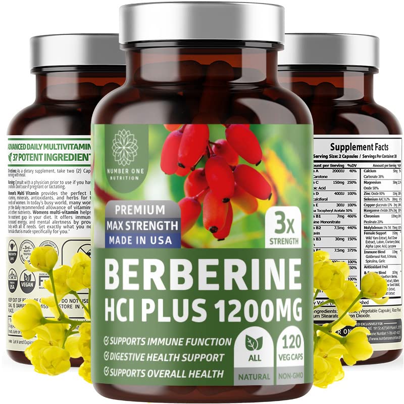Number One Nutrition Berberine HCl Supplement 1200mg Pure Berberis Aristata Capsules, 120 Count