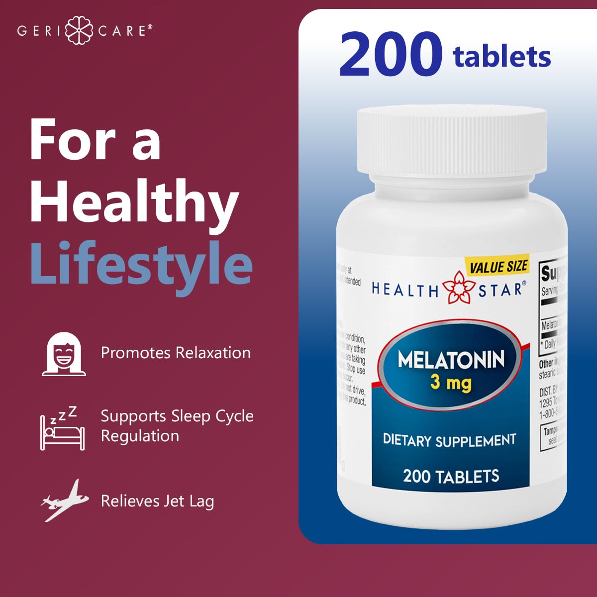 GeriCare Melatonin 3mg Tablets, 200 Count